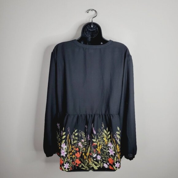 Old Navy Black Peplum 3/4 Sleeve Blouse - Picture 4 of 8